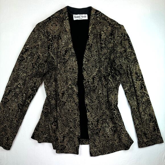 Vintage 90's Ronni Nicole by Oudia Black & Gold Glitter Cardigan Jacket Large - Picture 2 of 13